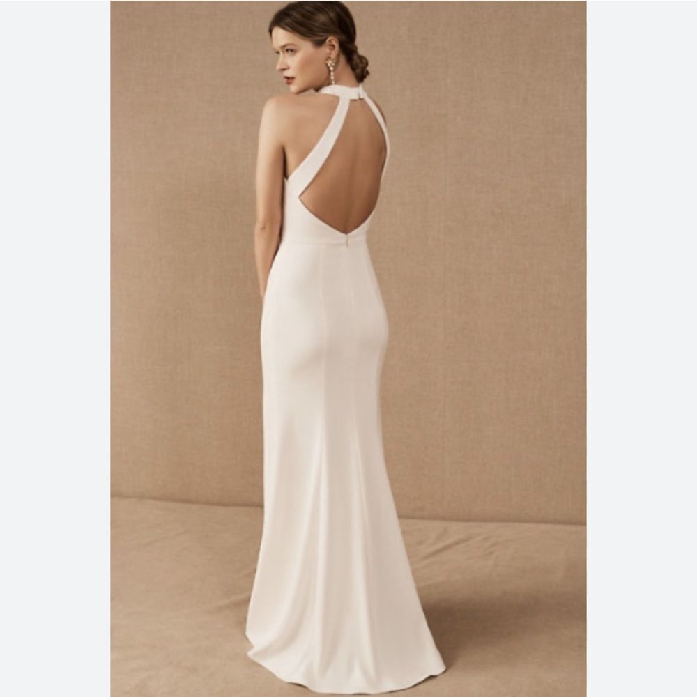 BHLDN White Halter Neck Wedding Dress with Front Slit - Picture 2 of 10